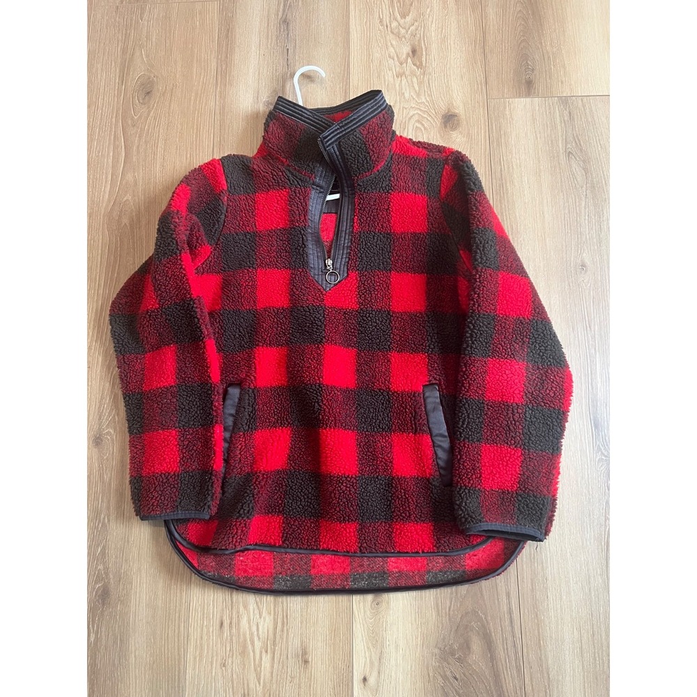 Abercrombie & Fitch Men's Sherpa Fleece Pullover Red/Black Buffalo Check Size M